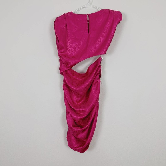 NWT Ronny Kobo Kyle Hot Pink Asymmetric Cutout Ruched Mini Dress - Picture 4 of 6